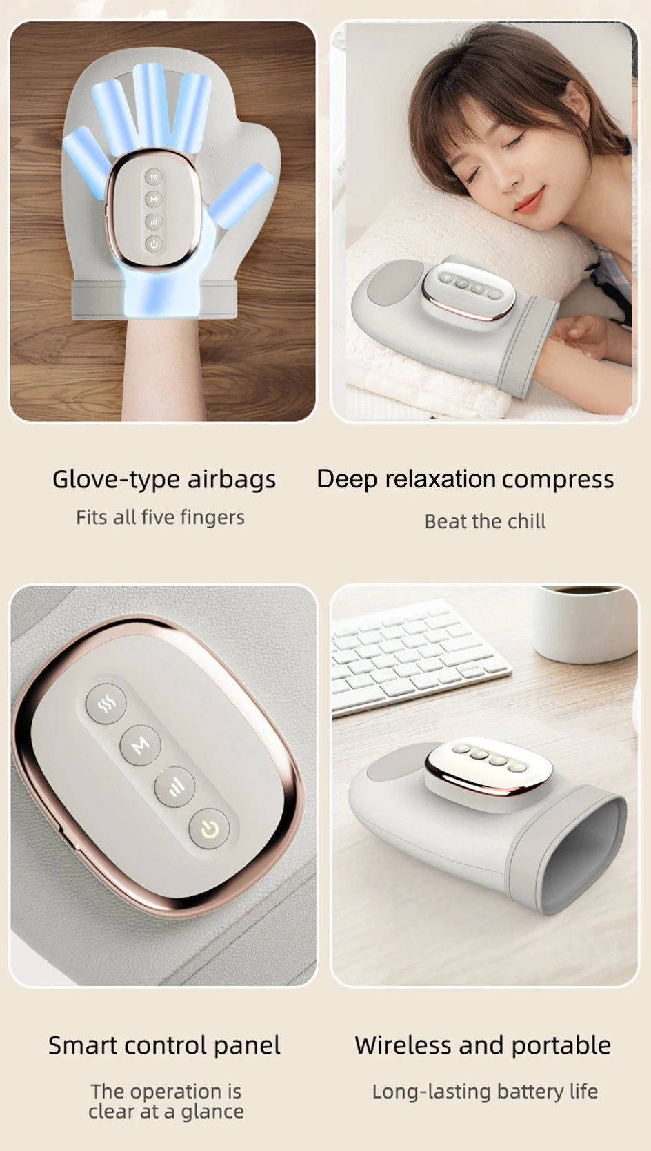 NEW Hand Massager with Airbag Compress Carpal Tunnel Wrist Finger Massagers Kneading Rollers Electric Portable Vibrating Gloves