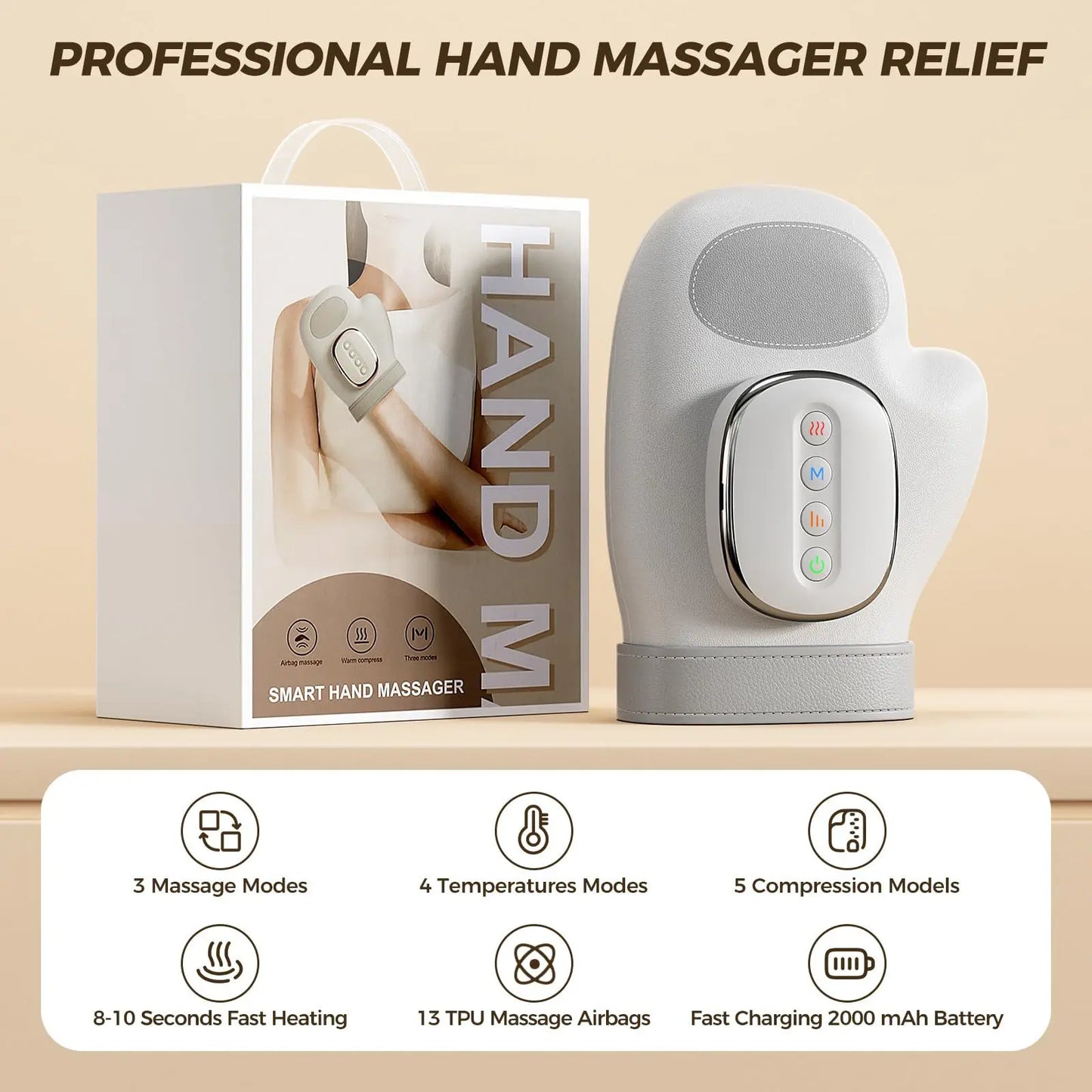 NEW Hand Massager with Airbag Compress Carpal Tunnel Wrist Finger Massagers Kneading Rollers Electric Portable Vibrating Gloves