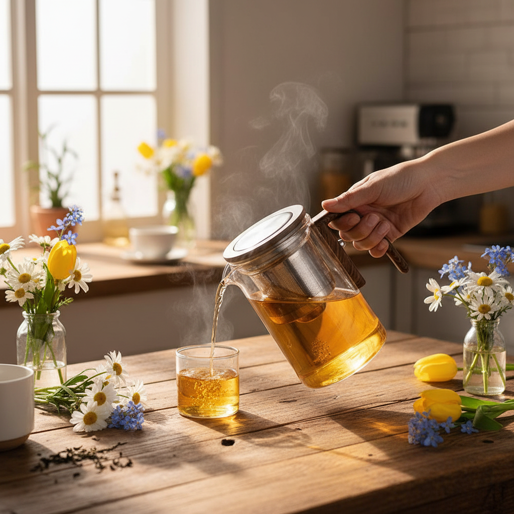 Water Separation Inner Container Teapot One Click Magnetic Switch Tea Separation Filtration Glass Tea Pot Wood Handle Tea