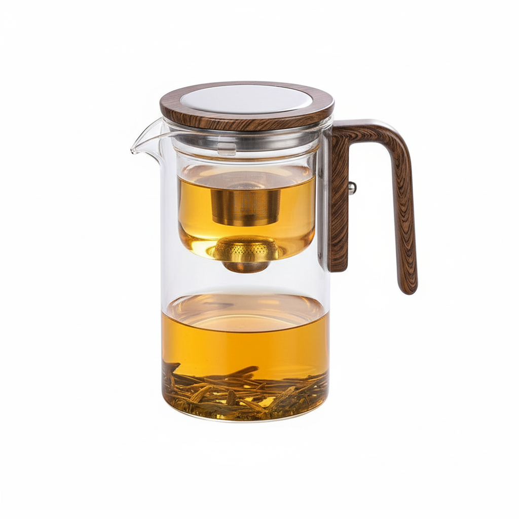 Water Separation Inner Container Teapot One Click Magnetic Switch Tea Separation Filtration Glass Tea Pot Wood Handle Tea