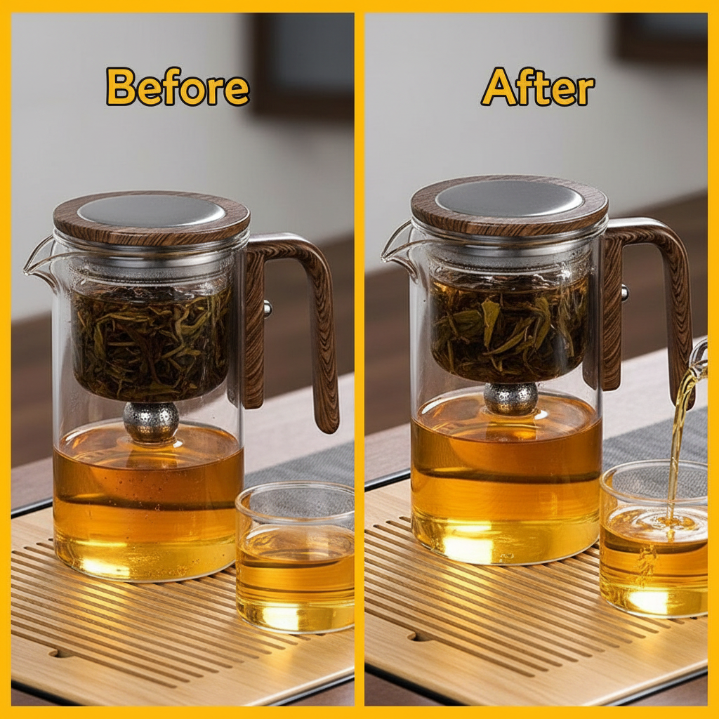 Water Separation Inner Container Teapot One Click Magnetic Switch Tea Separation Filtration Glass Tea Pot Wood Handle Tea